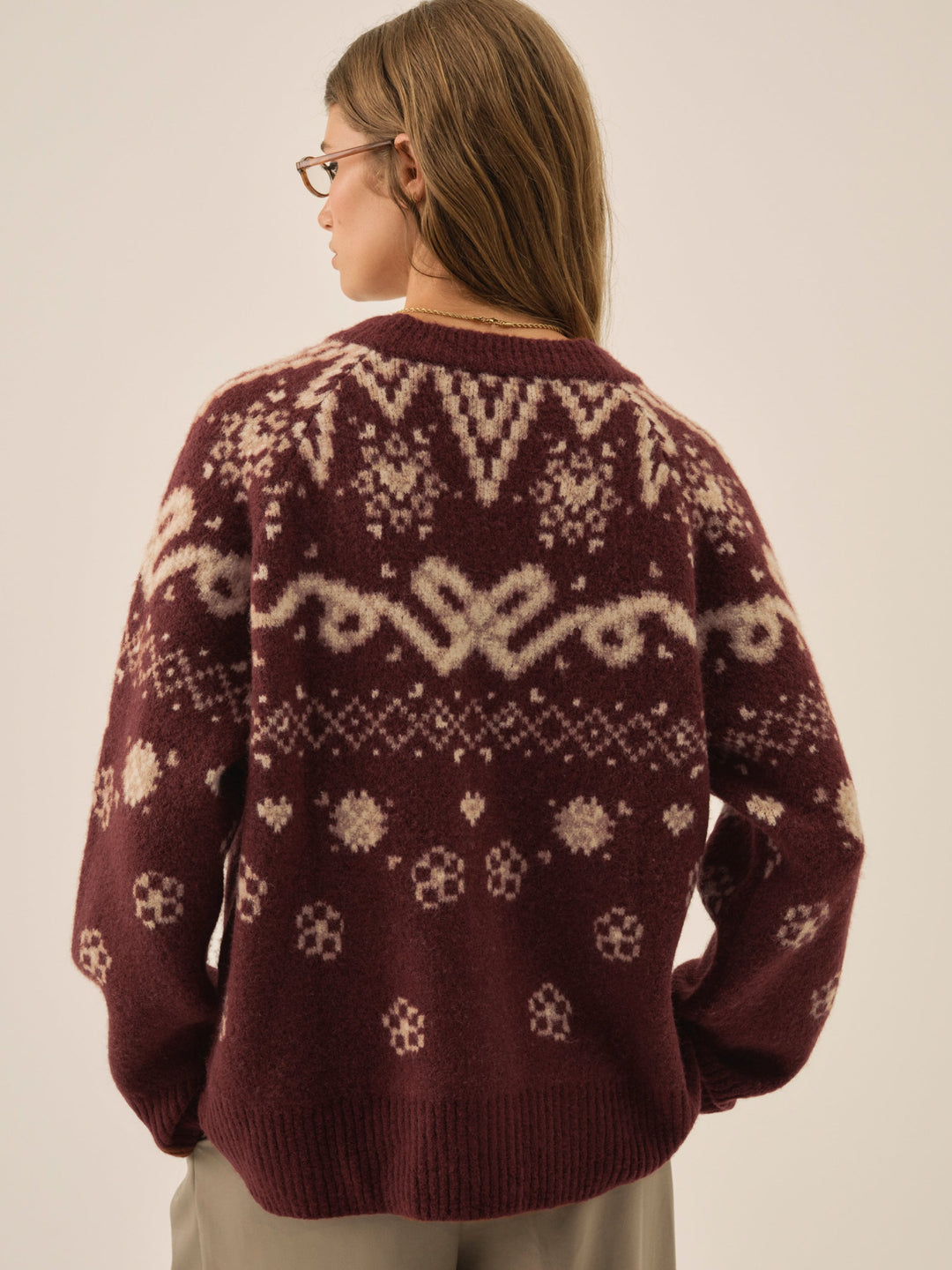 Arabella Intarsia Chunky Cardigan — Mauve