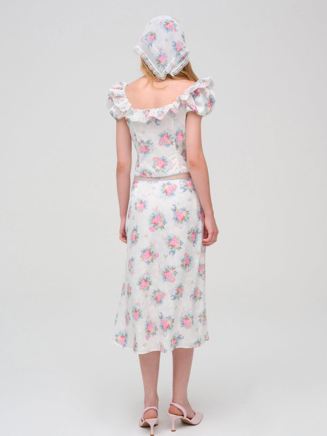 Doily Bouquet Midi Skirt — White