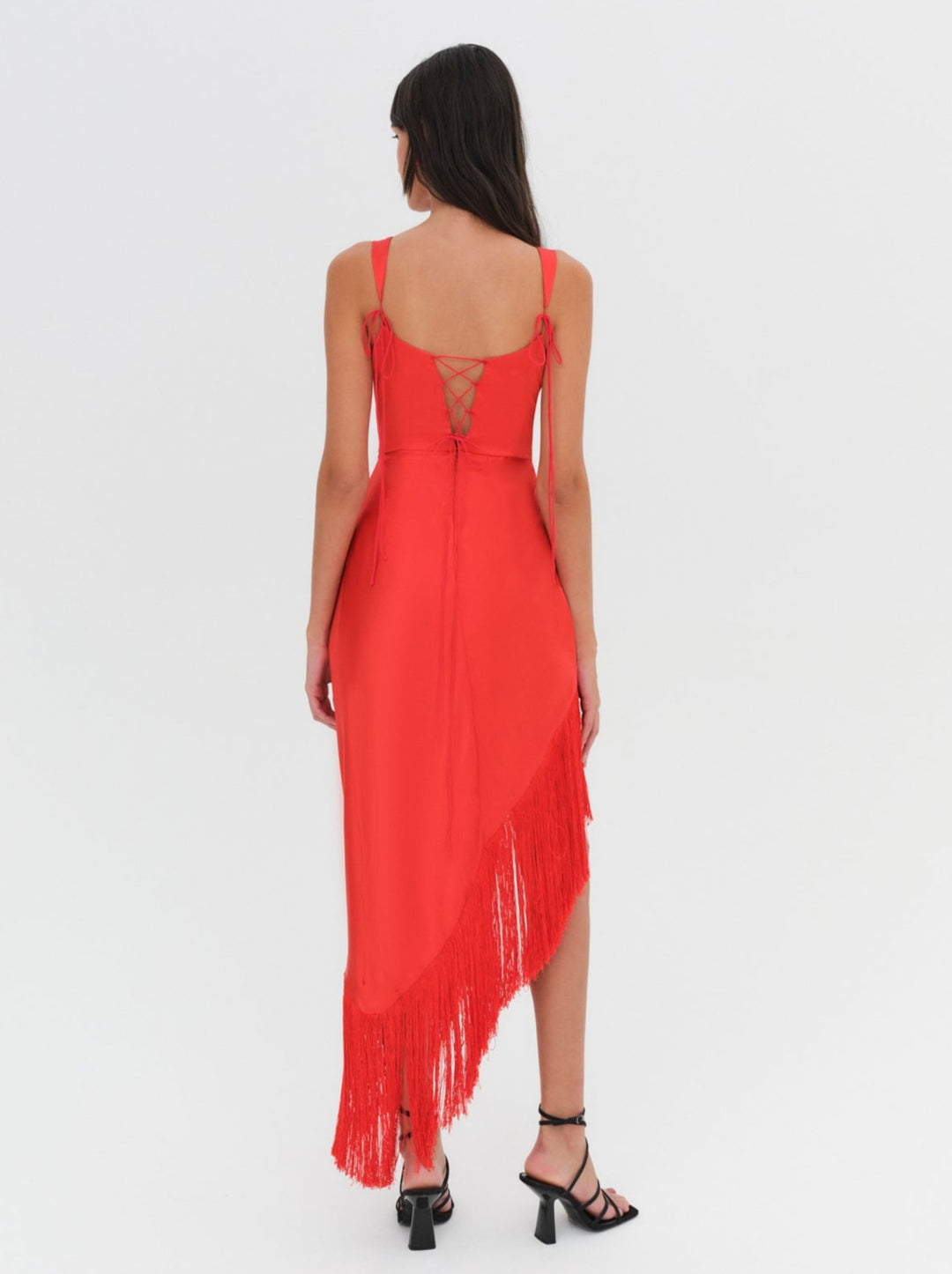 Anisa Fringe Midi Dress — Red