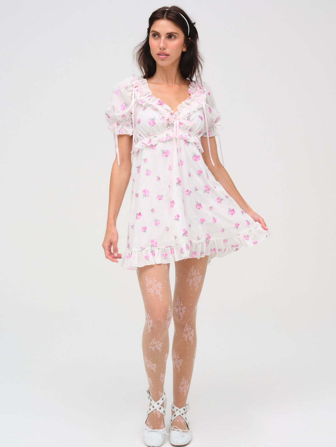 Fiona Floral Mini Dress — White