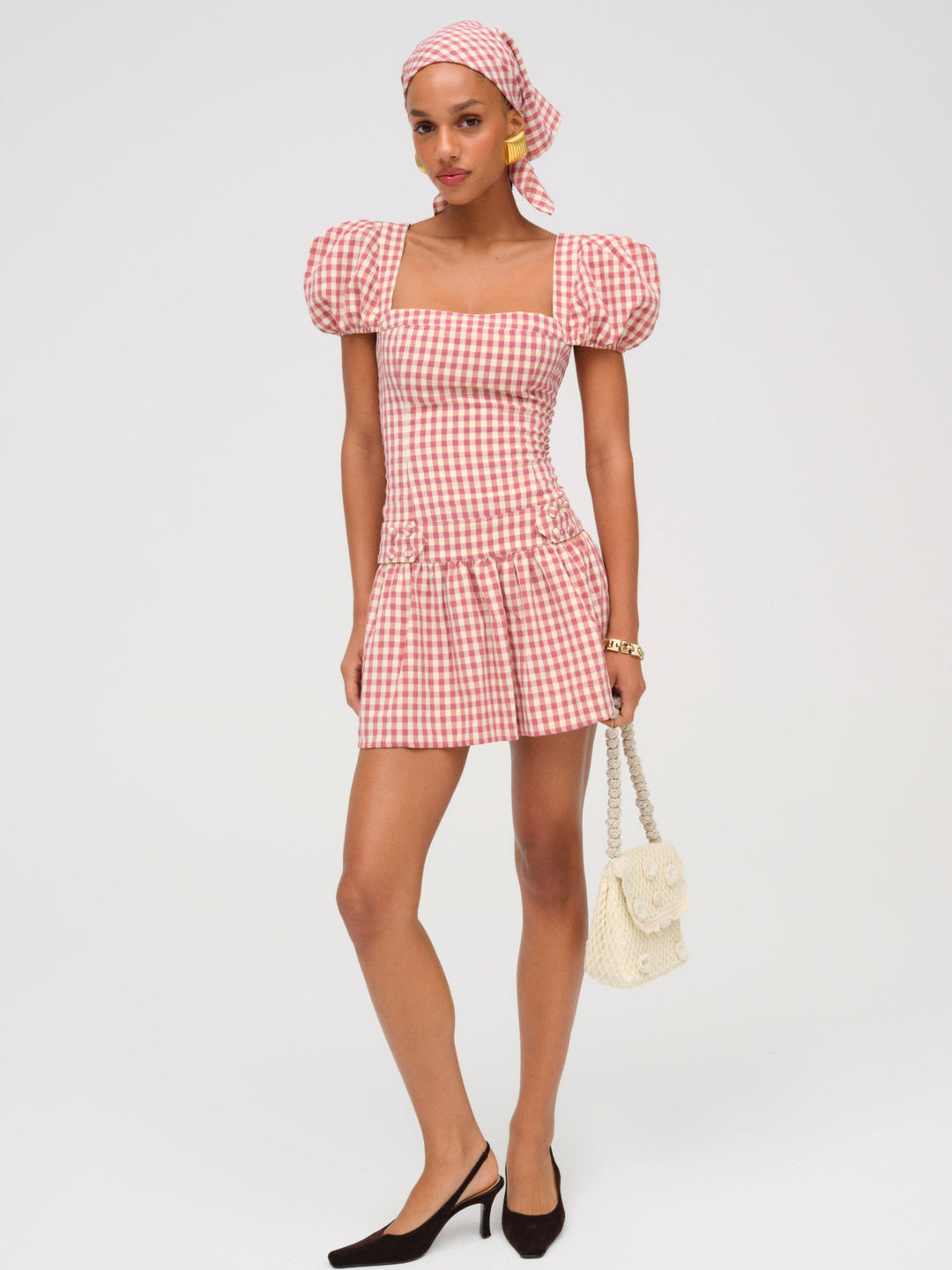 Georgia Gingham Short Sleeve Mini Dress — Mauve