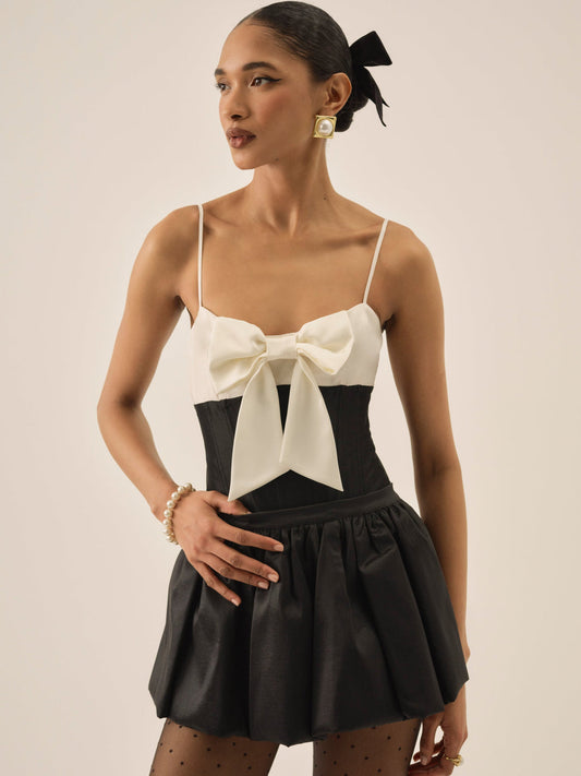 Emalie Taffeta Bodysuit — Black