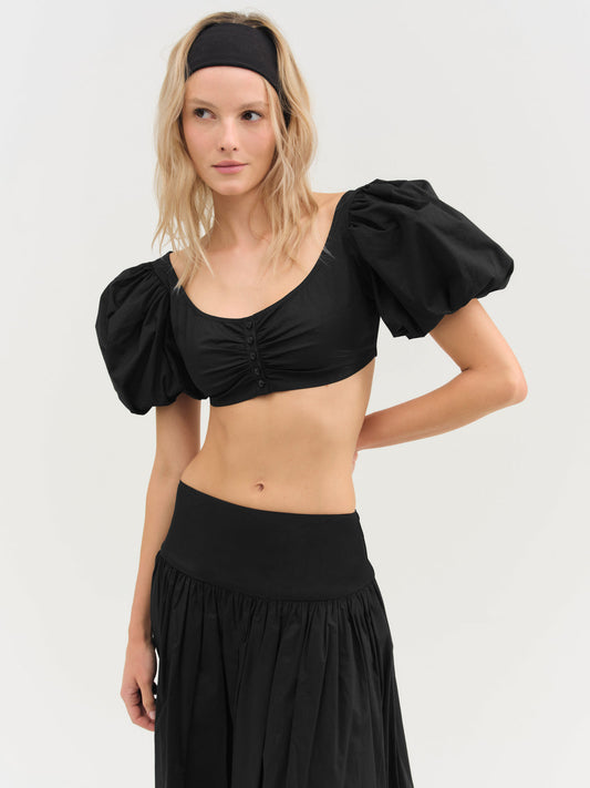 Helena Crop Poplin Top — Black