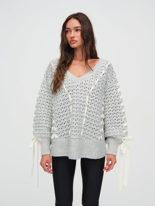 Liberty V Neck Sweater — Grey