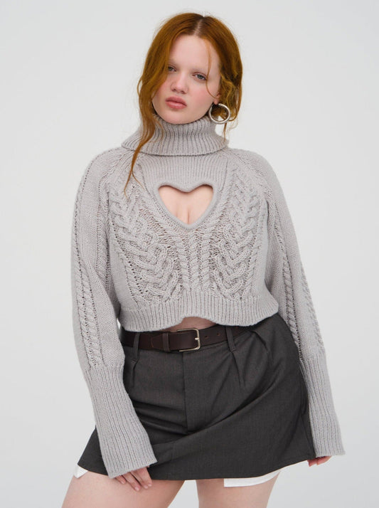 Vera Cropped Cut Out Sweater — Grey