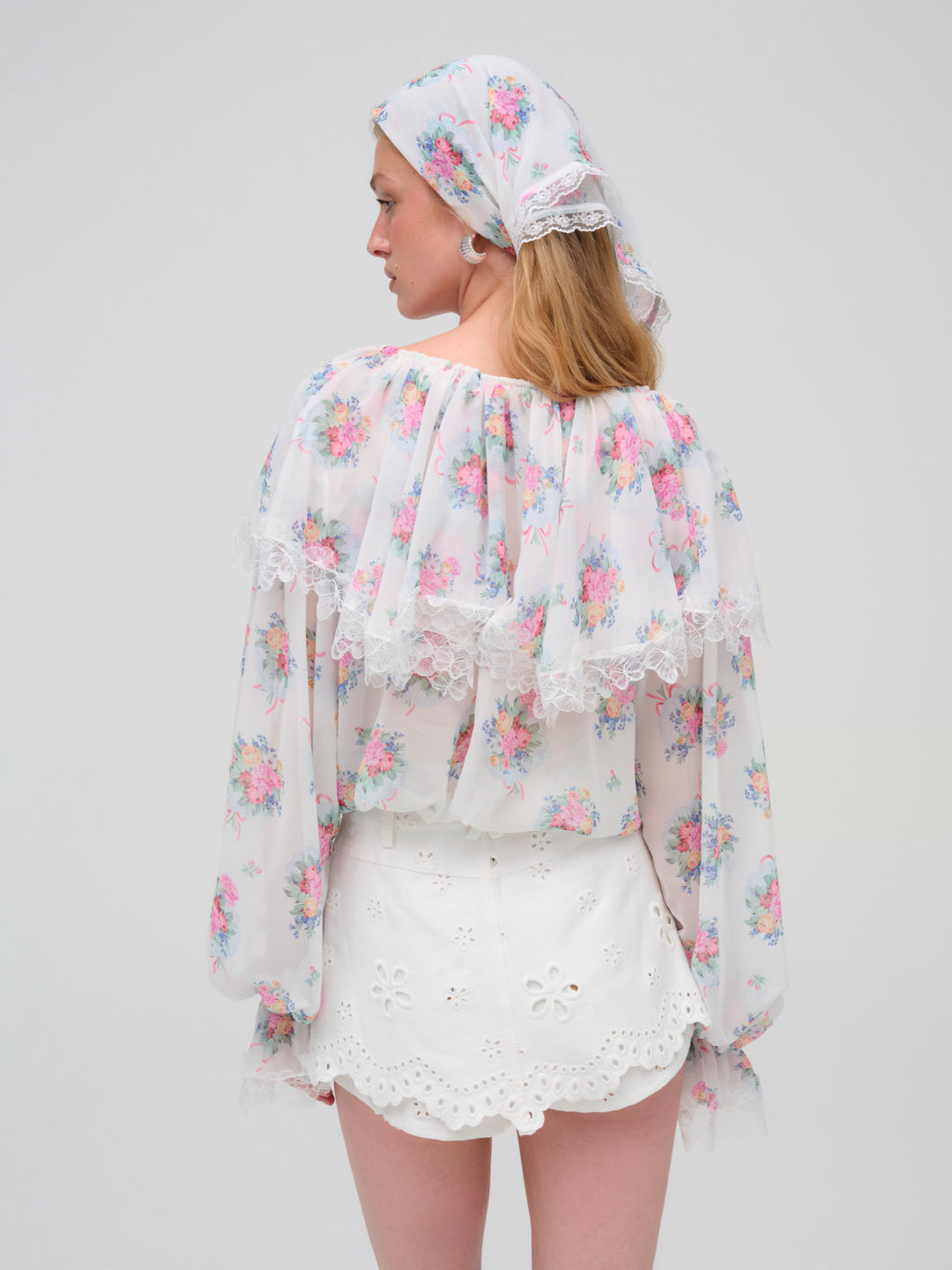 Doily Bouquet Long Sleeve Top — White