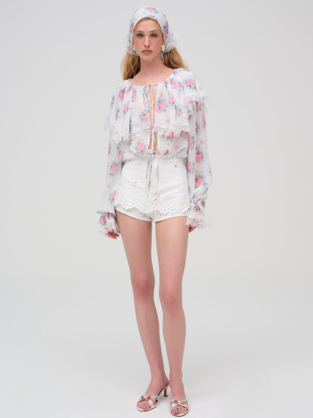 Doily Bouquet Long Sleeve Top — White