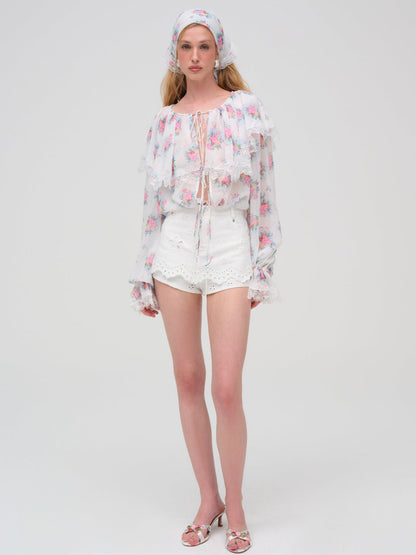 Doily Bouquet Long Sleeve Top — White