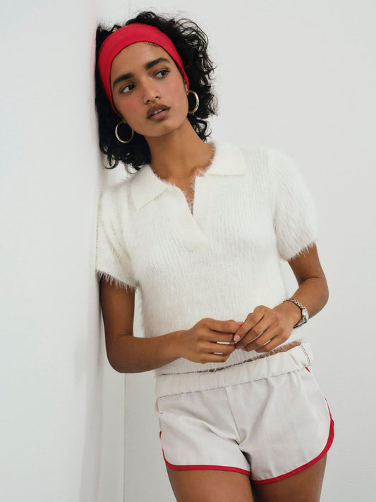 Fuzzy Knit  Top — White