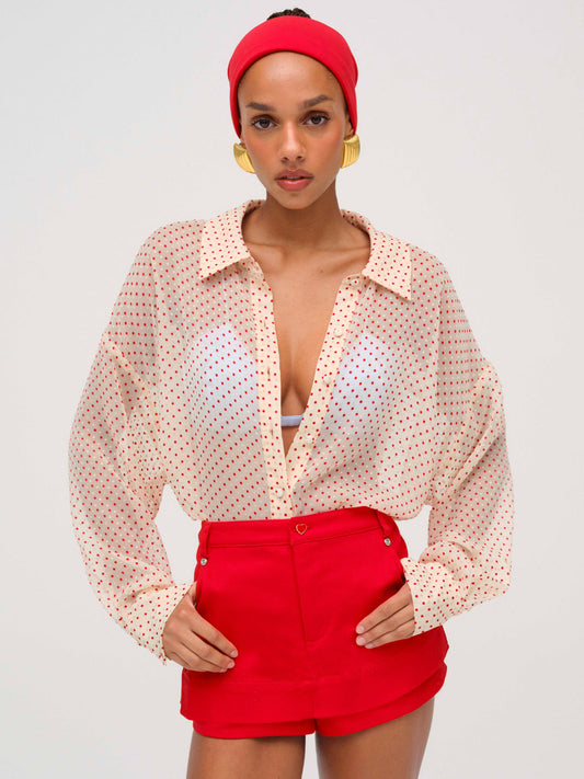 Love Dot Button-Up Top — Cream
