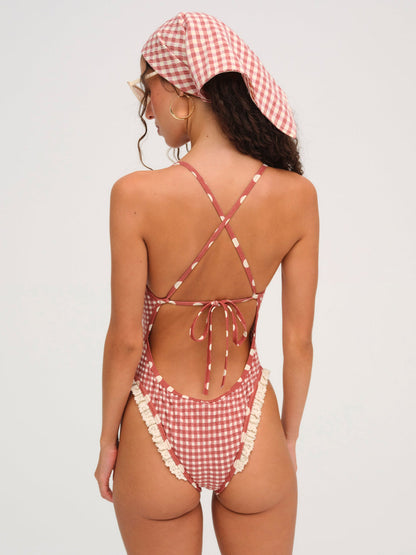Strappy One Piece Swimsuit — Red
