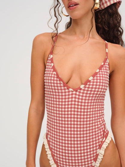 Strappy One Piece Swimsuit — Red