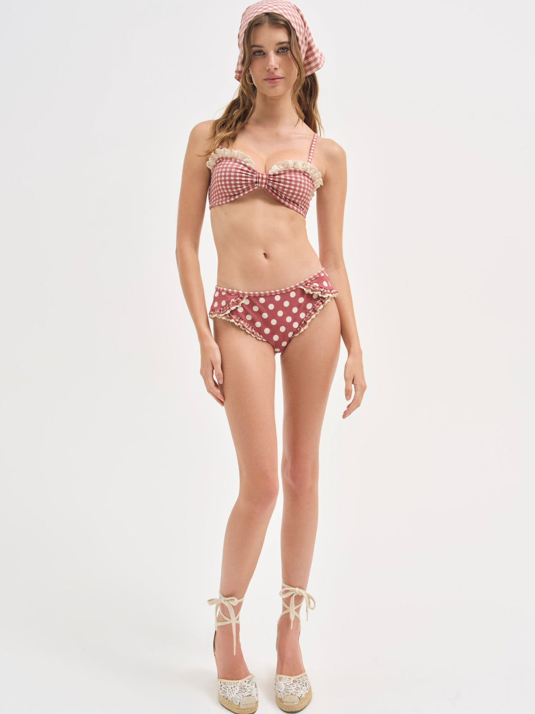 Gingham Bandeau Bikini Top — Red