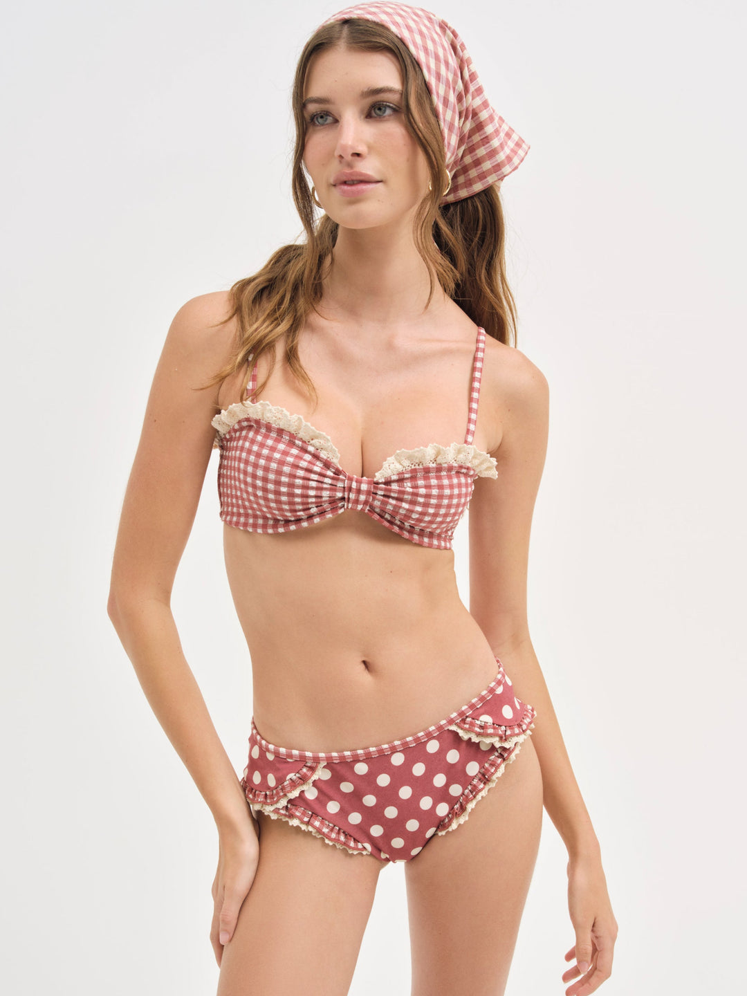 Gingham Bandeau Bikini Top — Red