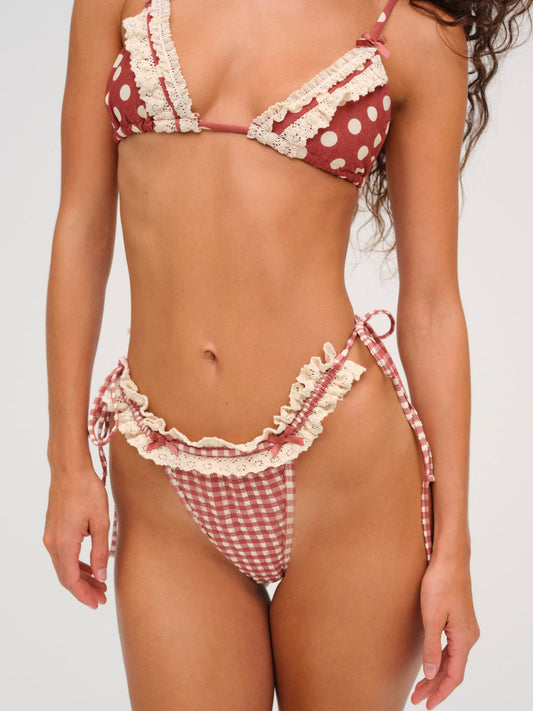 Gingham Bikini Bottom — Red