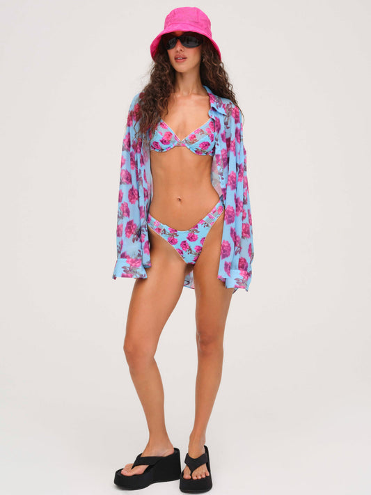 Floral Stems Button-Down Top — Blue