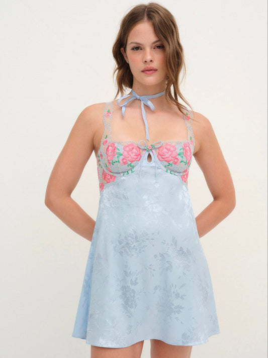 Vintage Rose Eyelet Slip — Blue