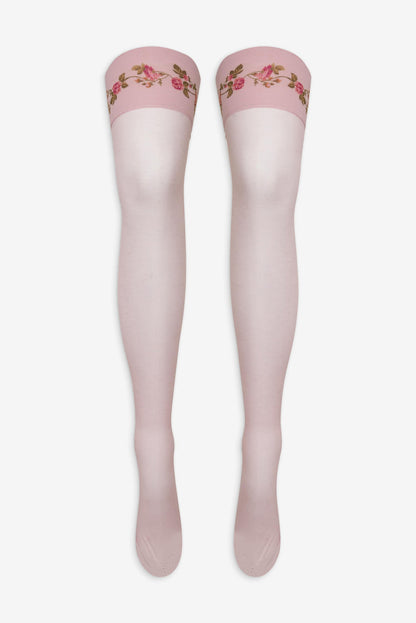 Rose Vine Thigh-High Socks — Pink