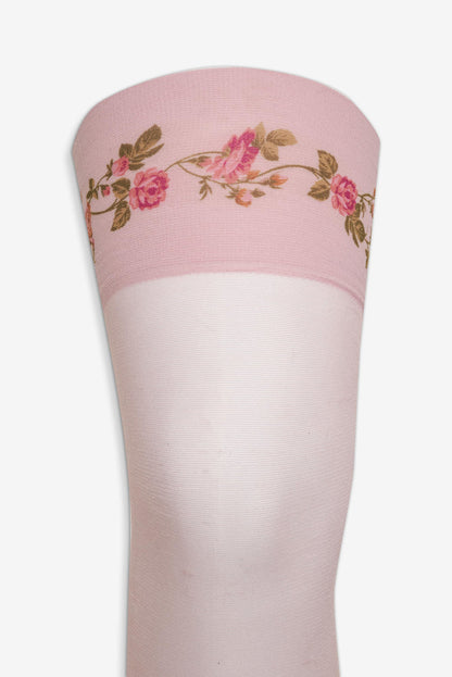 Rose Vine Thigh-High Socks — Pink