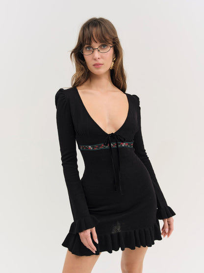 Naomi Knit Mini Dress — Black