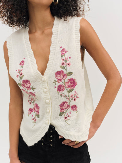 Molly Embroidered Sweater Vest — Cream