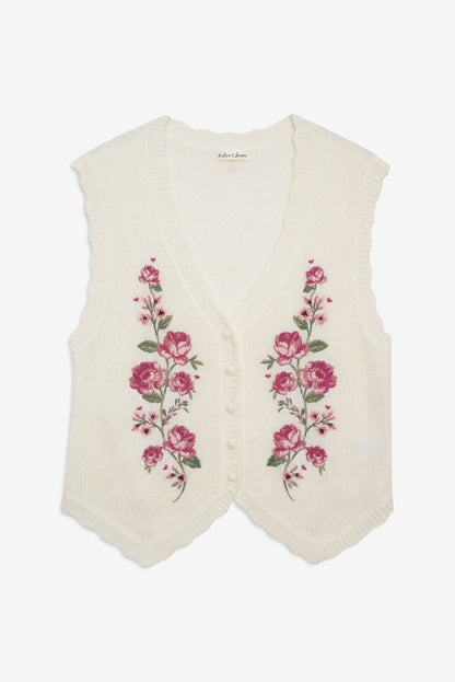Molly Embroidered Sweater Vest — Cream