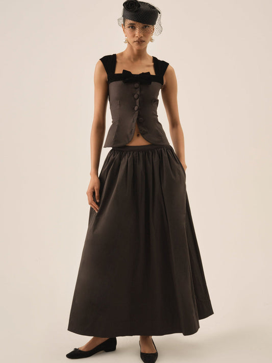 Train Station Poplin Maxi Skirt — Black