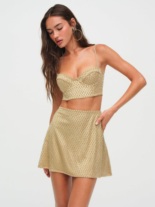 Glitter Grid Mini Skirt — Gold