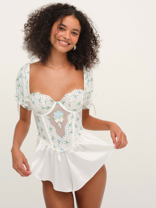 Budding Blossom Sleep Romper — White