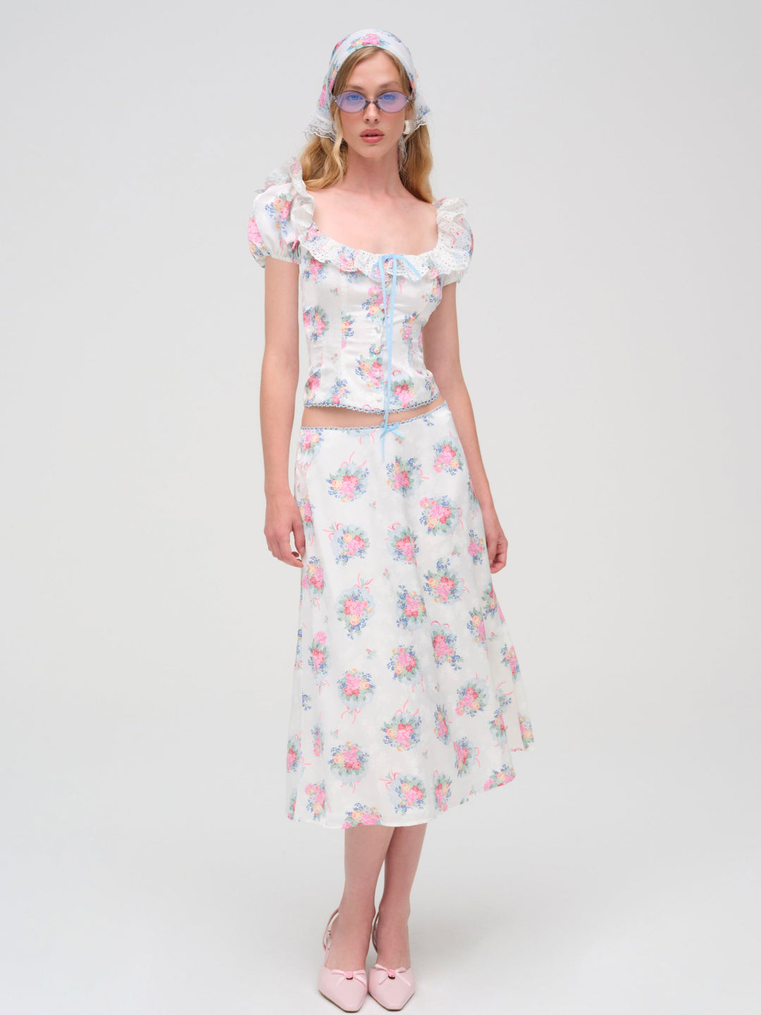 Doily Bouquet Midi Skirt — White