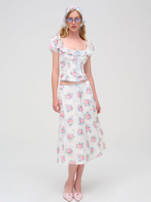 Doily Bouquet Midi Skirt — White