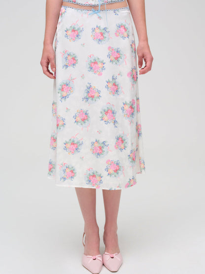 Doily Bouquet Midi Skirt — White