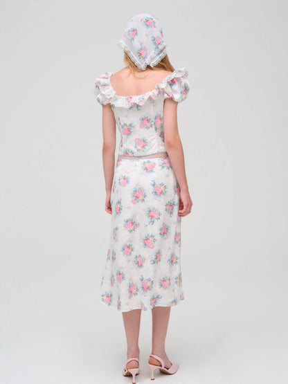 Doily Bouquet Midi Skirt — White