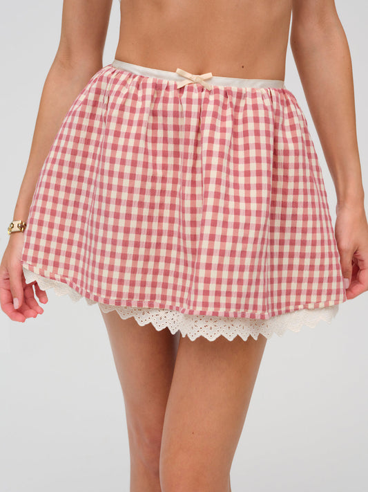 Georgia Gingham Micro Mini Skirt — Mauve