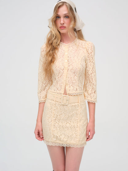 Lucy Lace Mini Skirt — Buttercream