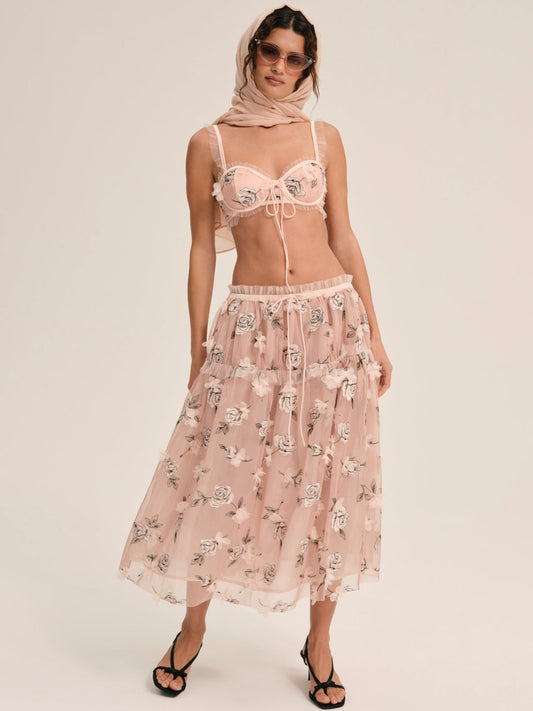 Blushing Rose Midi Skirt — Blush