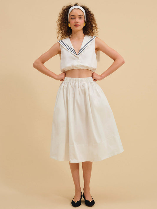 Marella Poplin Midi Skirt — White