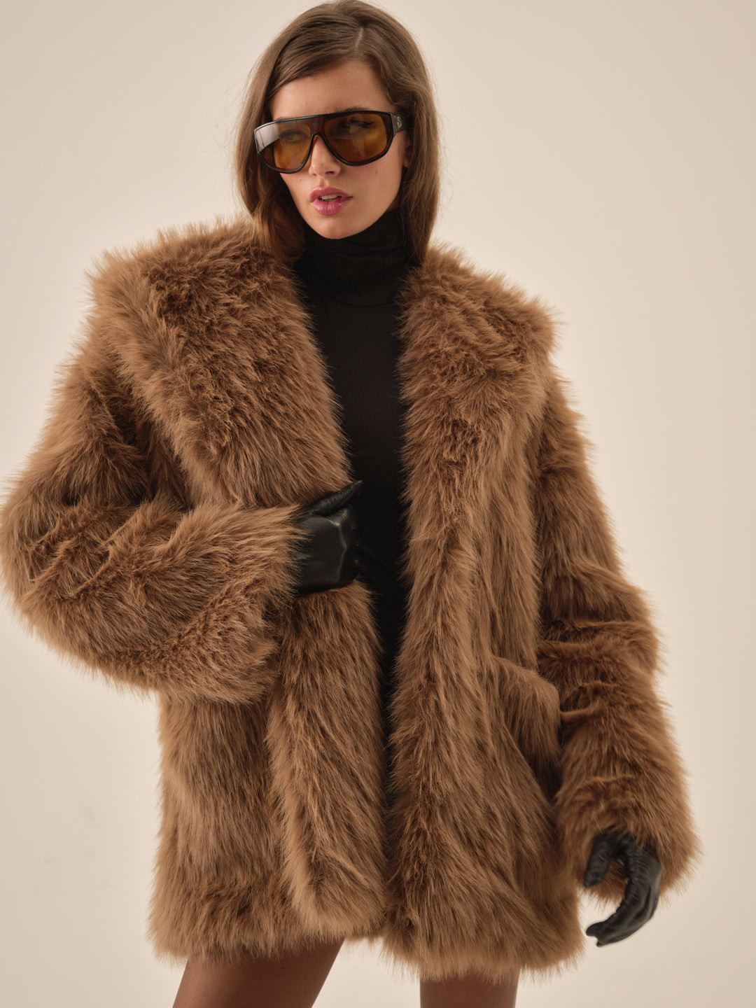 Warm Honey Faux Fur Jacket  — Brown