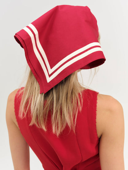 Helena Poplin Striped Headscarf — Red
