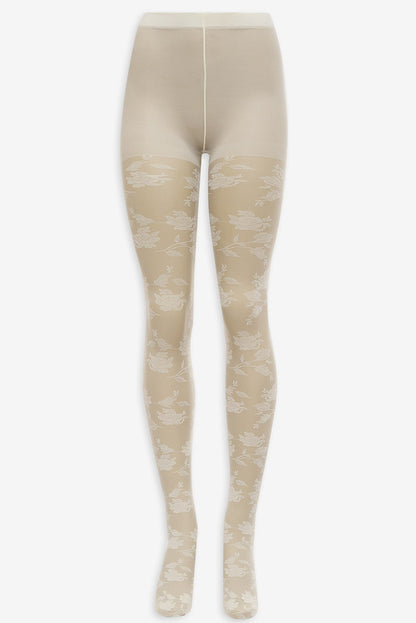 Floral Knit Tights — White
