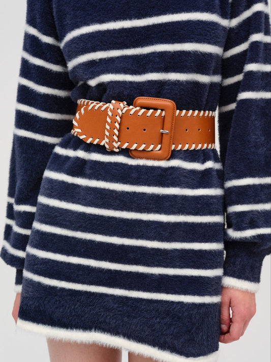 Wide Stitch Belt — Brown