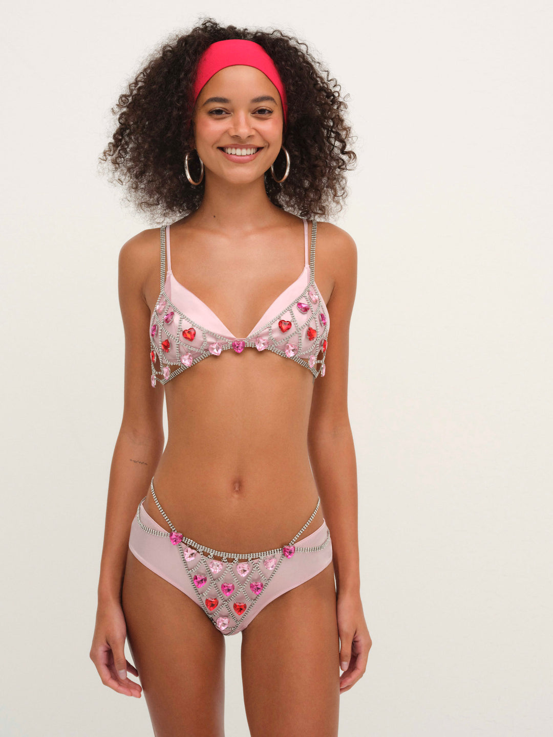 Rhinestone Heart Thong Panty — Red