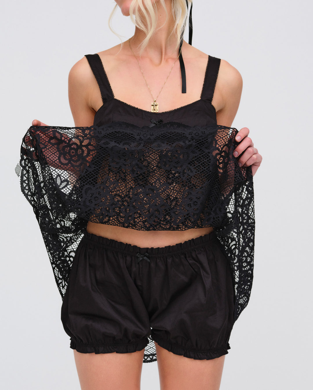 Sonnet Lace Babydoll Set — Black