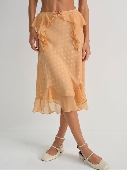 Glimmer Rosebud Midi Skirt — Rose Gold