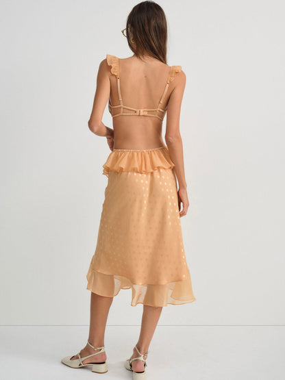 Glimmer Rosebud Midi Skirt — Rose Gold