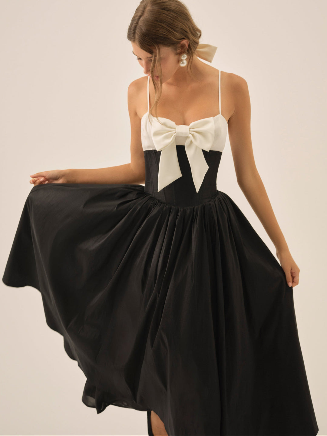 Emalie Taffeta Midi Dress — Black