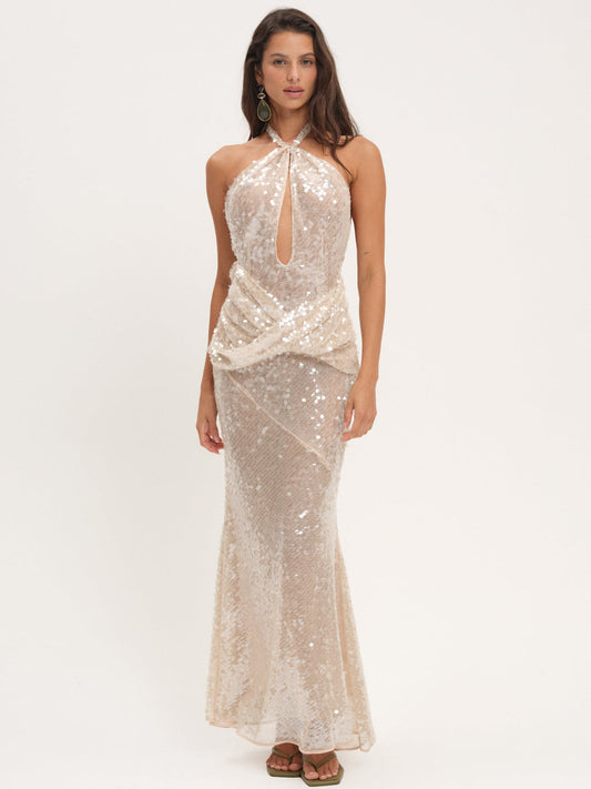 Sydney Sequin Maxi Dress — Nude