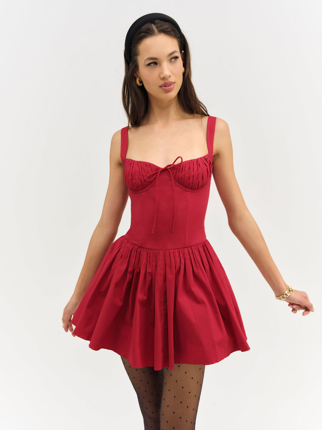 Helena Poplin Bustier Mini Dress — Red