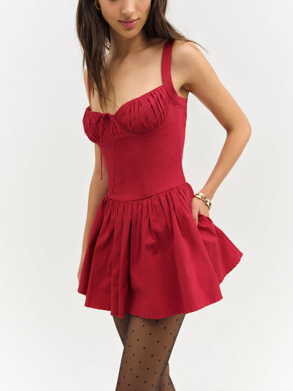 Helena Poplin Bustier Mini Dress — Red