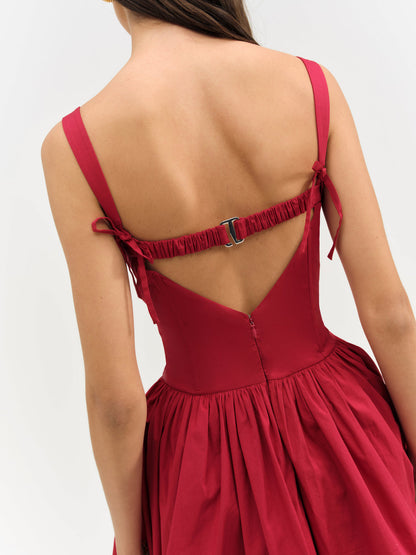 Helena Poplin Bustier Mini Dress — Red